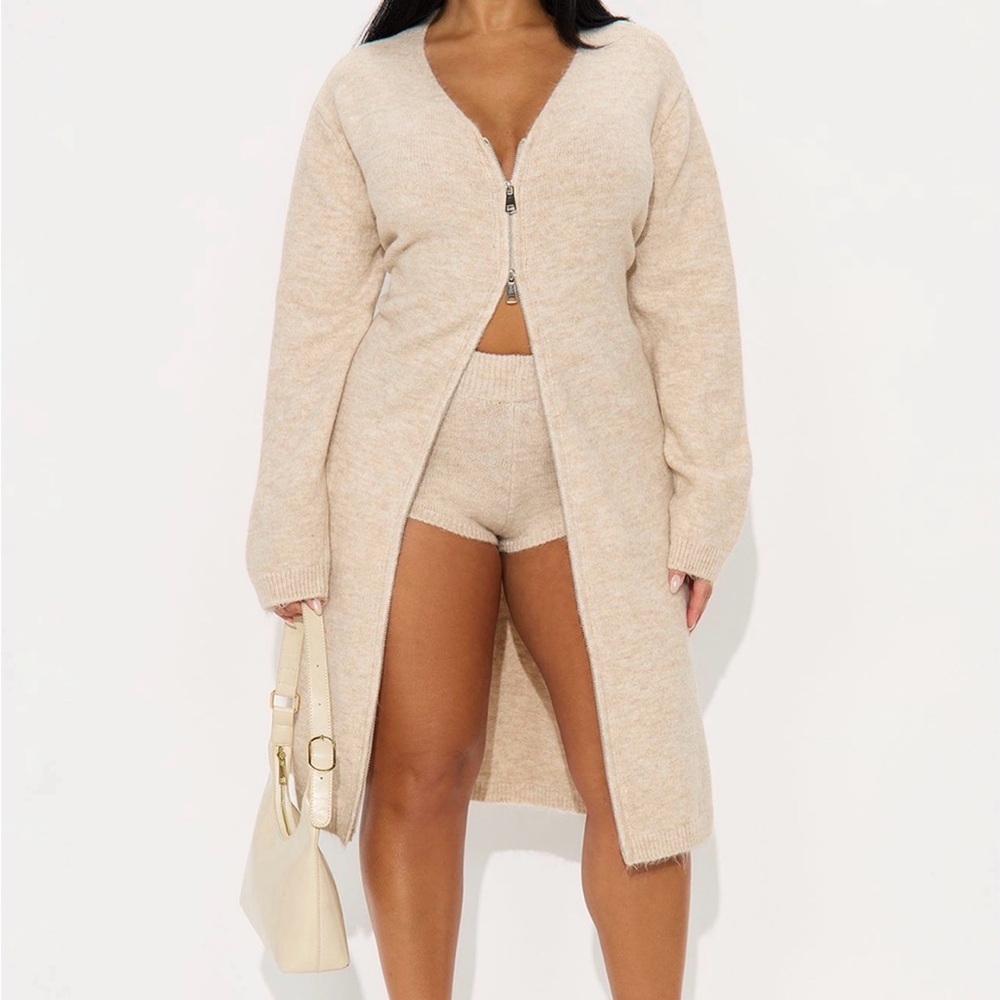 Fashion Nova Oatmeal Knit Cardigan and Shorts Set